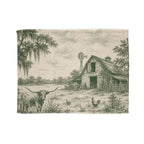 Country Farmhouse Throw Blanket — Vintage Barn, Windmill & Longhorn Scene