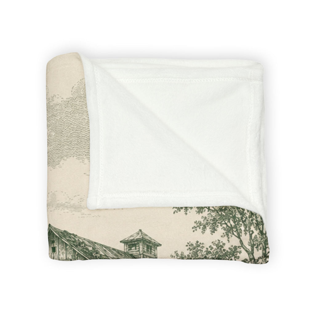 Country Farmhouse Throw Blanket — Vintage Barn, Windmill & Longhorn Scene