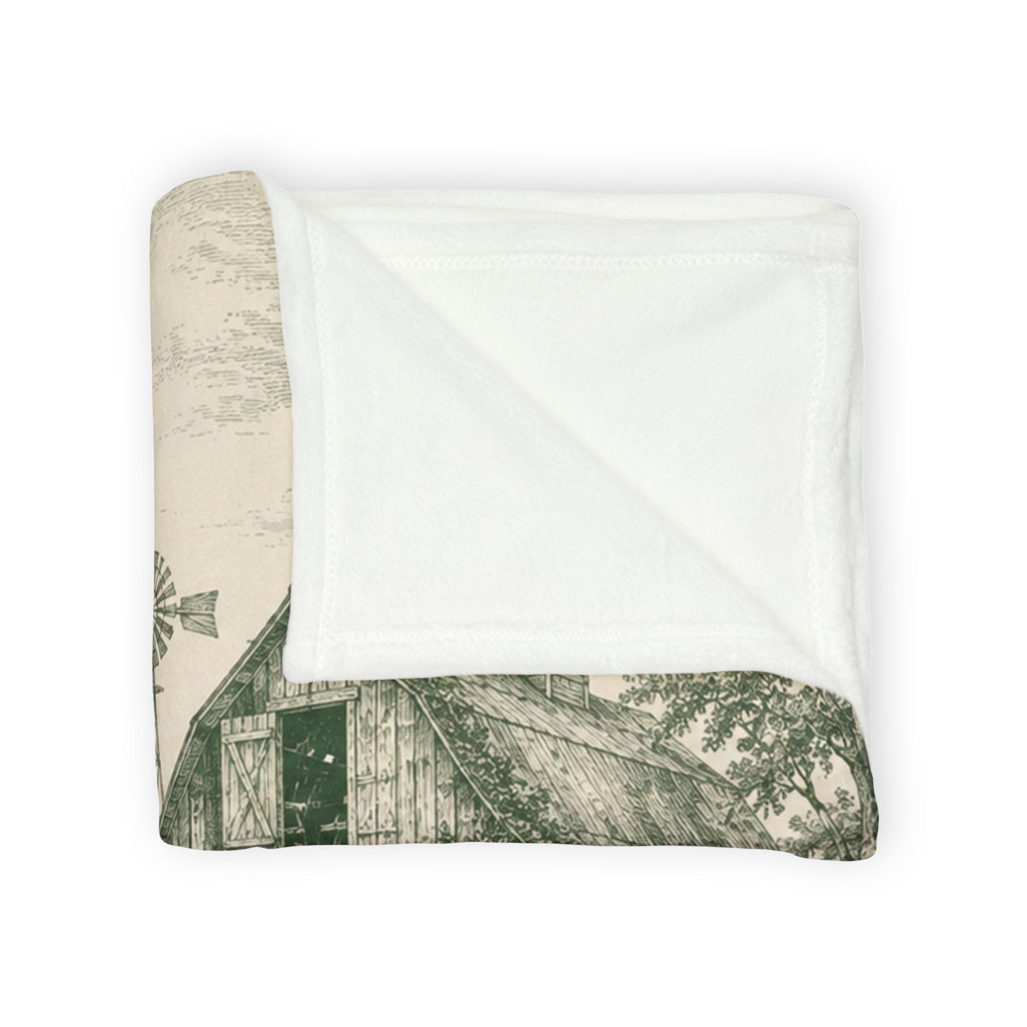 Country Farmhouse Throw Blanket — Vintage Barn, Windmill & Longhorn Scene